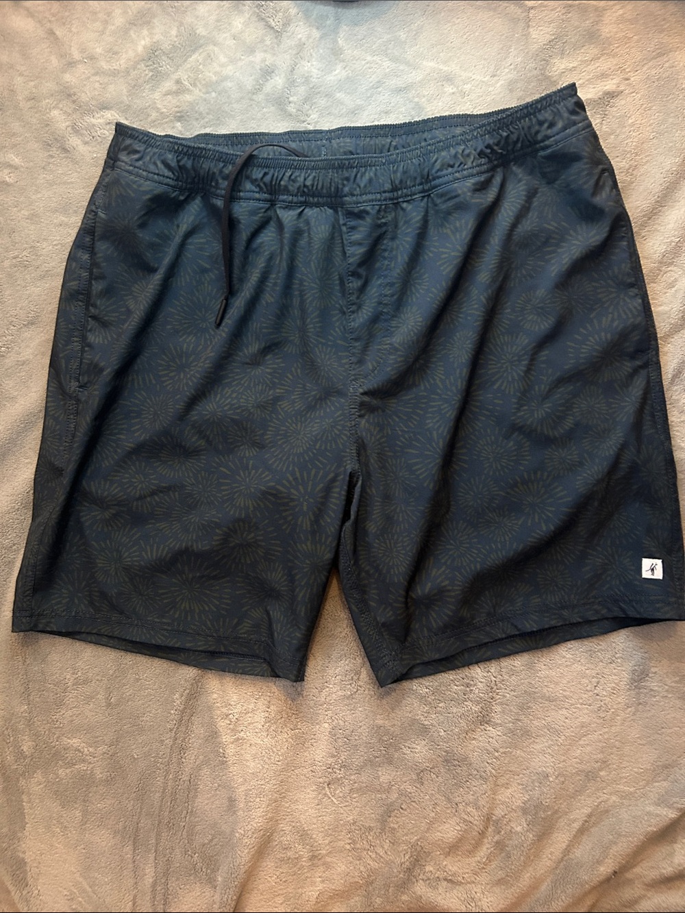 Men's Dark Navy Swim Shorts with Olive Burst Print